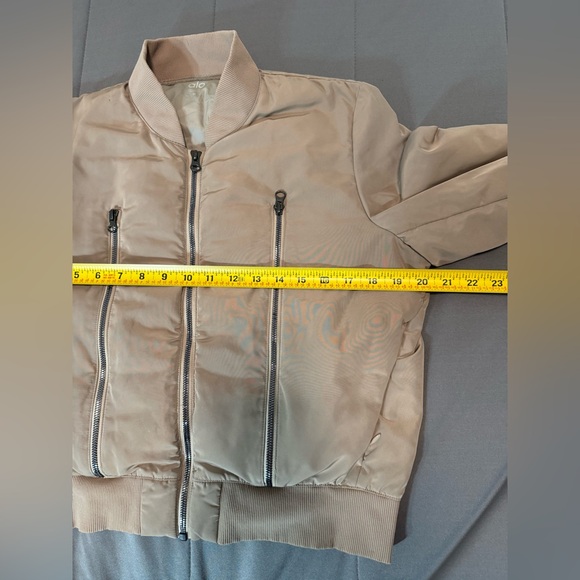 ALO Yoga Off Duty Satin Bomber Jacket in Tan Gravel Size Medium - Picture 12 of 15